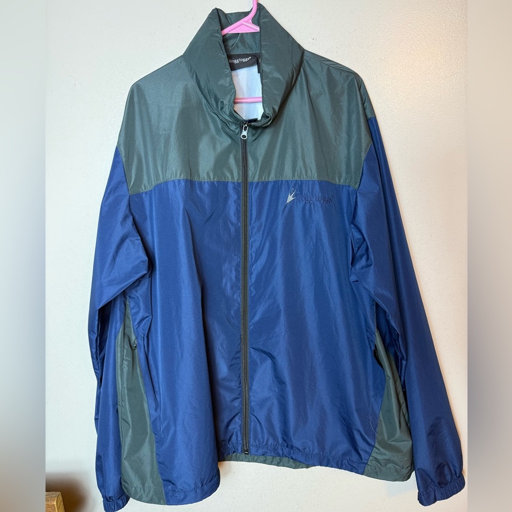 Frogg Toggs Mens Windbreaker Jacket Blue Gray XL XXL Outdoor Hooded RT62141722